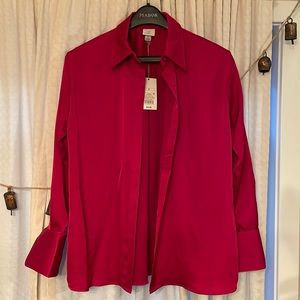 Deep pink satin button up shirt